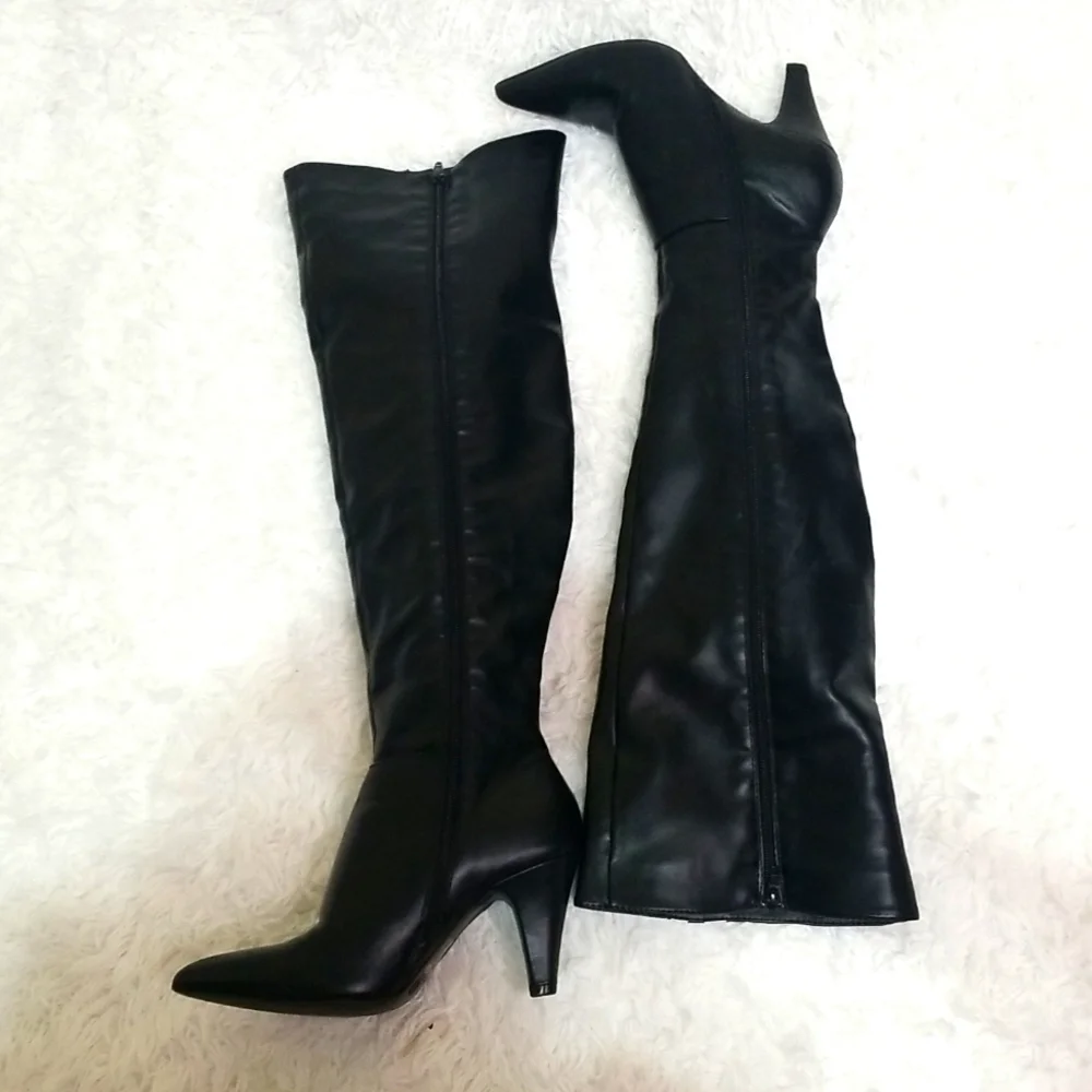 Wild Diva Black Over-the-Knee Boots with White Stripes